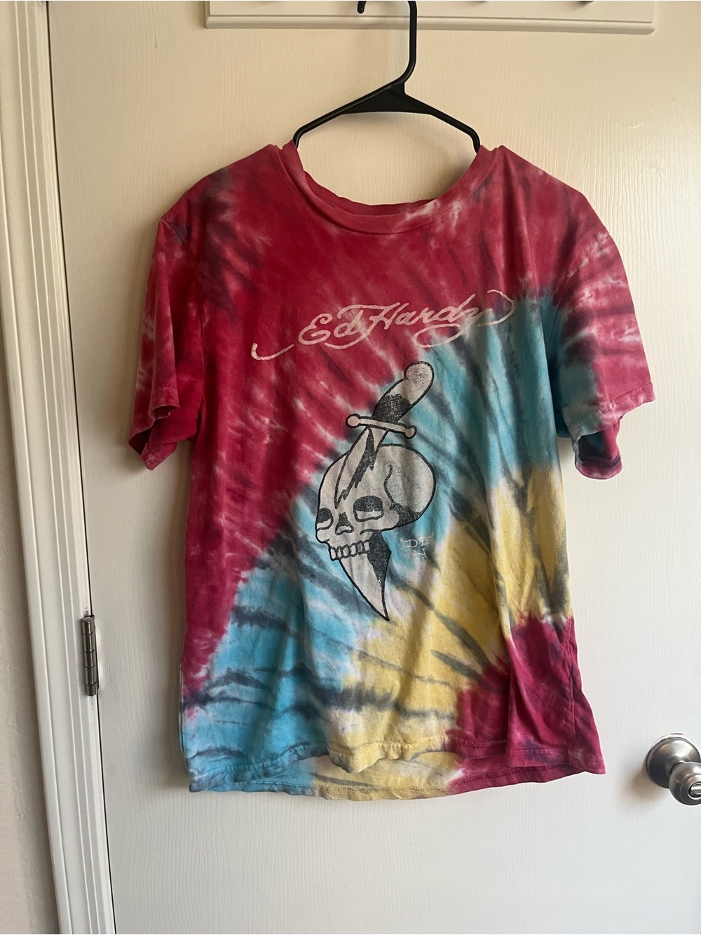 Ed Hardy Tie-Dye Skull Dagger Tee - Red, Blue, Yellow
